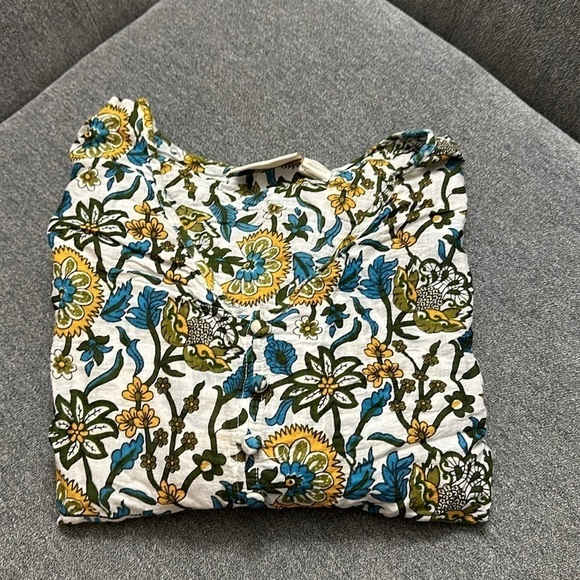 Cynthia Rowley Hippie Boho Top Green/Blue/Yellow Floral Shirt Size Small - Picture 6 of 6